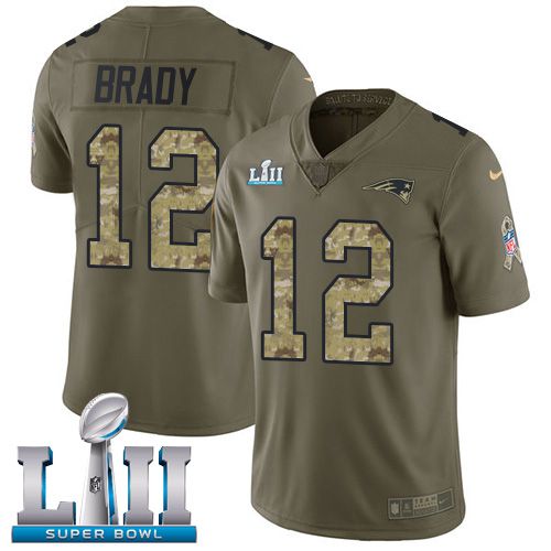 Men New England Patriots #12 Brady Green Salute To Service Limited 2018 Super Bowl NFL Jerseys->->NFL Jersey